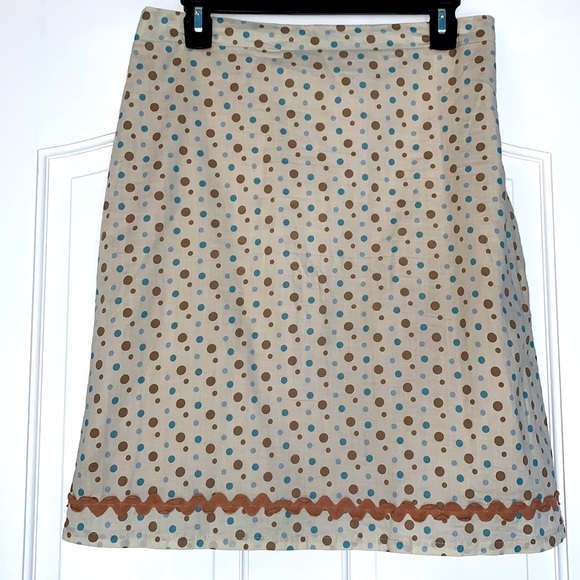 Hot Sauce Cream with Turquoise and Brown Polka Dots Cotton Skirt Size L - Picture 1 of 6